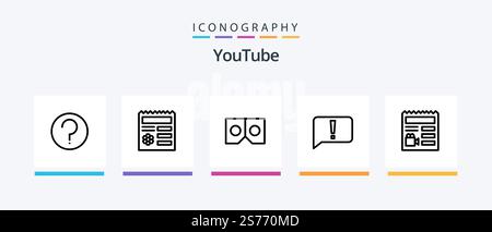 Youtube Line 5 Icon Pack Including key. typing. document. keyboard. videogame. Creative Icons Design Stock Vector