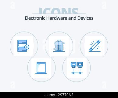 Devices Blue Icon Pack 5 Icon Design. electric. devices. add. charge. database Stock Vector