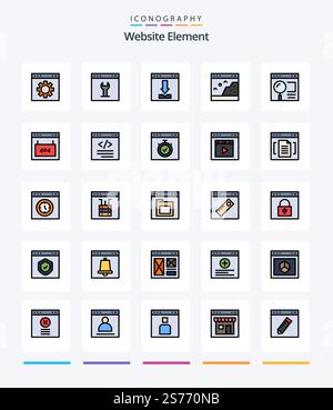 Creative Website Element 25 Line FIlled icon pack  Such As page. browser. interface. picture. page Stock Vector