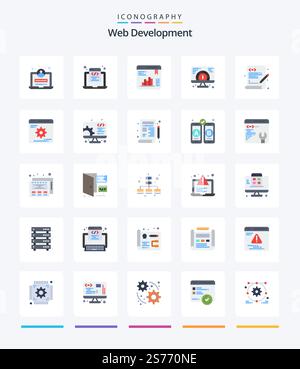Creative Web Development 25 Flat icon pack  Such As language. serving. chart. website. speed Stock Vector