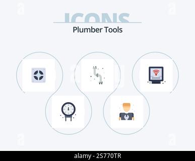 Plumber Flat Icon Pack 5 Icon Design. mechanical. plumbing. extractor. plumber. mechanical Stock Vector