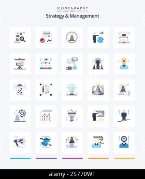 Creative Strategy And Management 25 Flat icon pack  Such As user. man. analytics. strategy. tower Stock Vector