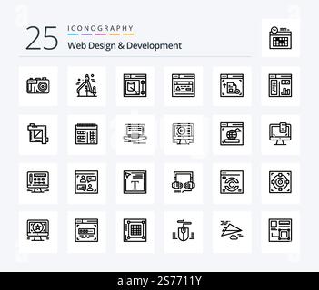 Web Design And Development 25 Line icon pack including . web . interface . web Stock Vector
