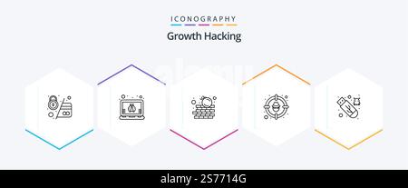Hacking 25 Line icon pack including malware. protection. bomb attack. hacker. cyber Stock Vector
