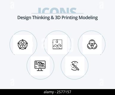 Design Thinking And D Printing Modeling Line Icon Pack 5 Icon Design. d modeld. project. brosher. satanic. computing Stock Vector