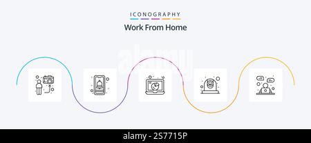 Work From Home Line 5 Icon Pack Including webcam. camera. smartphone. online. meeting Stock Vector