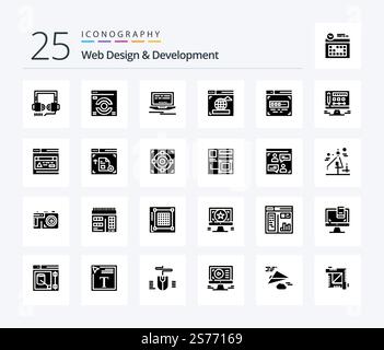 Web Design And Development 25 Solid Glyph icon pack including . internet . refresh. browser . design Stock Vector