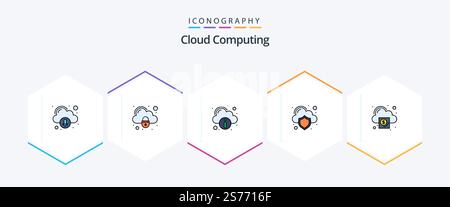 Cloud Computing 25 FilledLine icon pack including cloud. cloud. protection. cloud Stock Vector