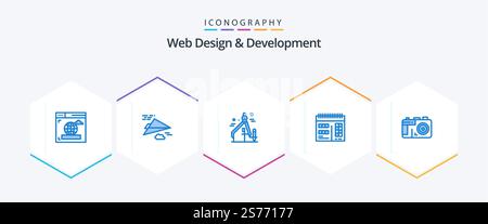 Web Design And Development 25 Blue icon pack including . photo. graphic design. design. design Stock Vector