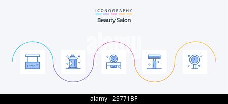 Beauty Salon Blue 5 Icon Pack Including razor. beauty. salon. mirror table. dressing table Stock Vector