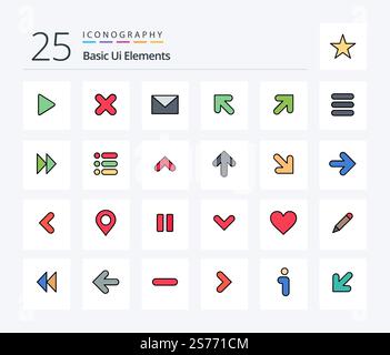 Basic Ui Elements 25 Line Filled icon pack including right. arrow. sms. left. arrow Stock Vector