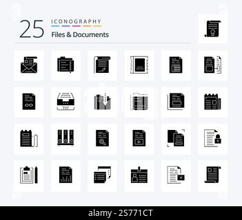 Files And Documents 25 Solid Glyph icon pack including contact. address. file. notebook. knowledge Stock Vector