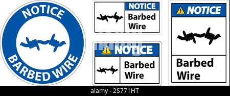 Notice Sign Barbed Wire On White Background Stock Vector