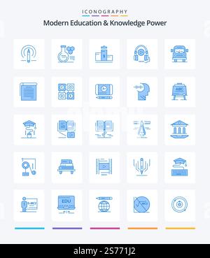 Creative Modern Education And Knowledge Power 25 Blue icon pack  Such As van . education. pedestal. language course . language Stock Vector