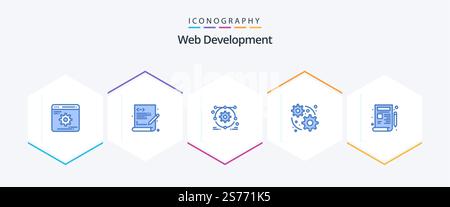 Web Development 25 Blue icon pack including drawing. design. development. blueprint. web Stock Vector