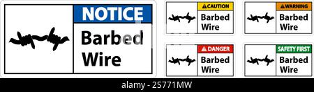 Caution Sign Barbed Wire On White Background Stock Vector