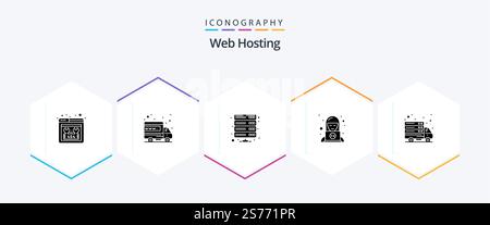 Web Hosting 25 Glyph icon pack including internet. technical. data. support. vpn Stock Vector