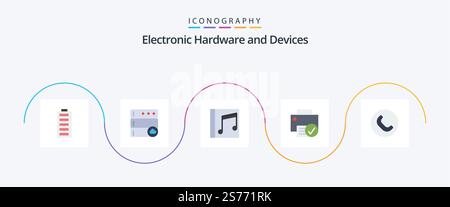 Devices Flat 5 Icon Pack Including hardware. devices. album. connected. songs Stock Vector