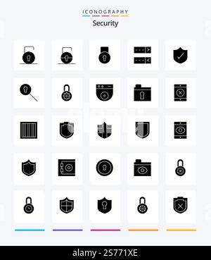 Creative Security 25 Glyph Solid Black icon pack  Such As protect. options. protection. lock. secret Stock Vector