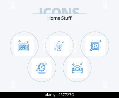 Home Stuff Blue Icon Pack 5 Icon Design. extension. sitting. electronics. seat. chair Stock Vector