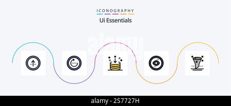 Ui Essentials Line Filled Flat 5 Icon Pack Including interface. browser. sync. interface. download Stock Vector