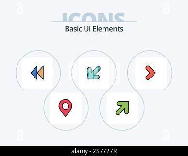 Basic Ui Elements Line Filled Icon Pack 5 Icon Design. forward. left. sms. down. arrow Stock Vector