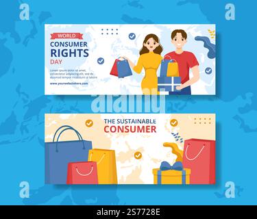 Consumer Rights Day Horizontal Banner Flat Cartoon Hand Drawn Templates ...