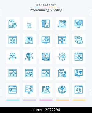 Creative Programming And Coding 25 Blue icon pack  Such As development. coding. development. programming. develop Stock Vector