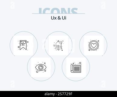 Ux And Ui Line Icon Pack 5 Icon Design. vision. eye. configuration. reminder. bell Stock Vector
