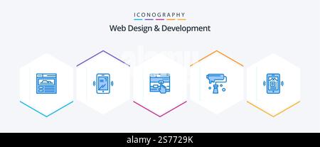 Web Design And Development 25 Blue icon pack including . app. web. mobile. creativity Stock Vector