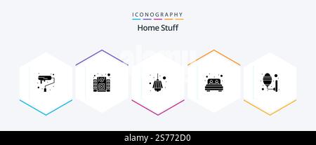 Home Stuff 25 Glyph icon pack including light. bed room. electric. room. bed Stock Vector