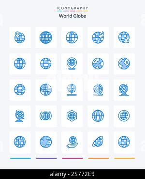 Creative Globe 25 Blue icon pack  Such As globe. location. travel. internet. global Stock Vector