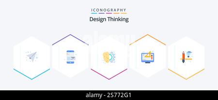 Design Thinking 25 Flat icon pack including thinking. digital. brain. design. thinking Stock Vector