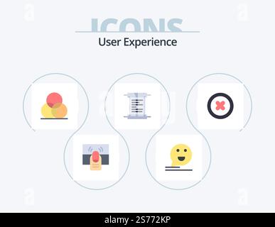 User Experience Flat Icon Pack 5 Icon Design. media. receipt. happy. paper. wheel Stock Vector