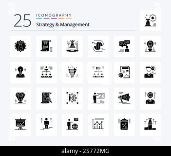 Strategy And Management 25 Solid Glyph icon pack including internet. connect. planning. strategy. fort Stock Vector