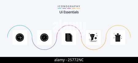 Ui Essentials Glyph 5 Icon Pack Including application. add. time. paper. documents Stock Vector