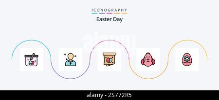 Easter Line Filled Flat 5 Icon Pack Including happy. easter. preacher. chicken. holiday Stock Vector
