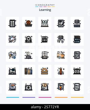 Creative Learning 25 Line FIlled icon pack  Such As learning. head. chemistry. design. test Stock Vector