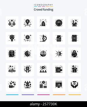 Creative Crowdfunding 25 Glyph Solid Black icon pack  Such As funding. prize. stock. gift. deal Stock Vector