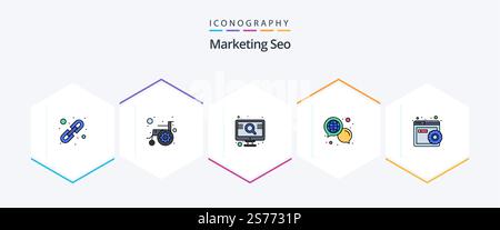 Marketing Seo 25 FilledLine icon pack including configure. global. disability. communication. screen Stock Vector
