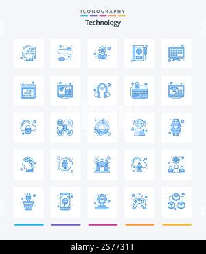 Creative Technology 25 Blue icon pack  Such As internet. repair. recycling. manual. book Stock Vector