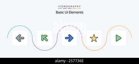 Basic Ui Elements Line Filled Flat 5 Icon Pack Including video. media. forward. control. star Stock Vector