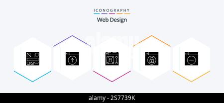 Web Design 25 Glyph icon pack including design. unlock. web. lock. web Stock Vector
