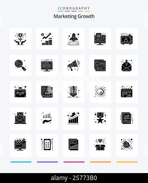 Creative Marketing Growth 25 Glyph Solid Black icon pack  Such As marketing. chart. management. startup. marketing Stock Vector