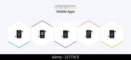 Mobile Apps 25 Glyph icon pack including smartphone. delete. mobile. contact. ui Stock Vector