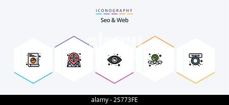 Seo and Web 25 FilledLine icon pack including web. online. view. commerce. plus Stock Vector