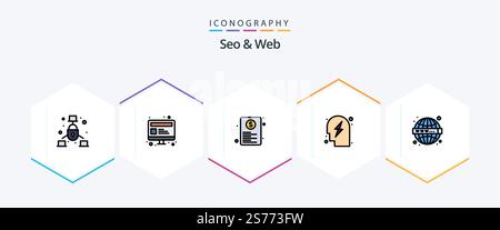Seo and Web 25 FilledLine icon pack including seo. strategy. document. planning. web Stock Vector