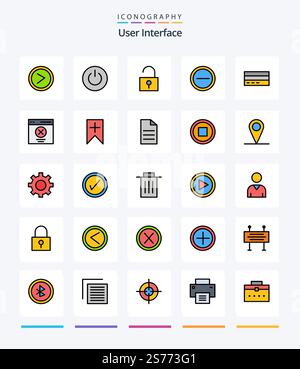 Creative User Interface 25 Line FIlled icon pack  Such As credit. business. user. user. interface Stock Vector