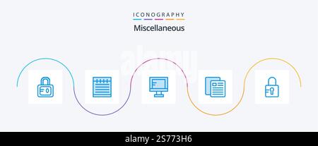 Miscellaneous Blue 5 Icon Pack Including . locked. study. lock. test Stock Vector