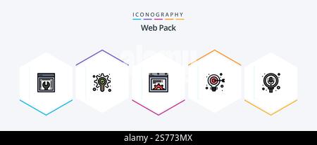Web Pack 25 FilledLine icon pack including pack. microphone. setting. search. aim Stock Vector